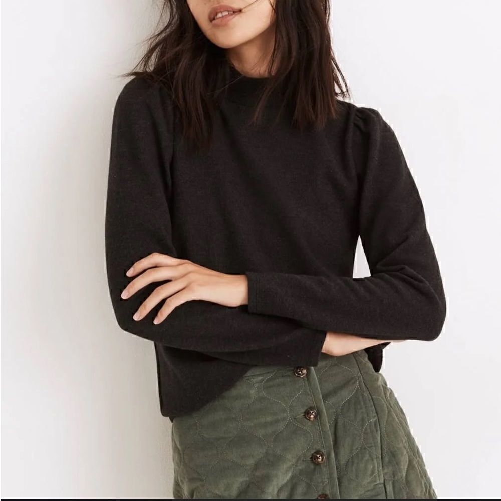 MADEWELL (Re)sourced Plush Mockneck Puff-Sleeve Top Charcoal Gray Women’s XS